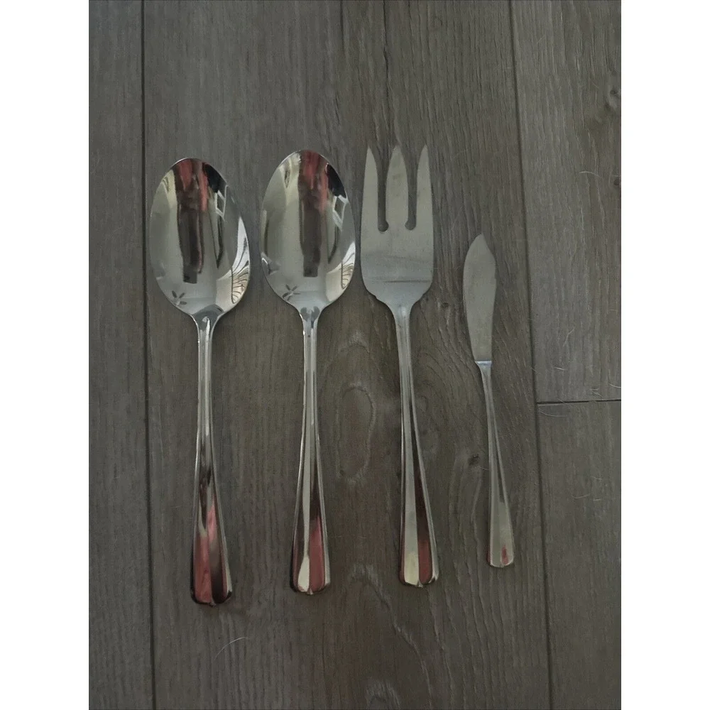 Vtg. Oneida GALA IMPULSE (2)Serving‎ Spoons Cold Meat Fork Stainless Flatware